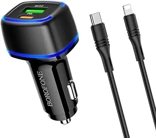 BOROFONE BZ14A Mercury dual port PD20W+QC3 0 ambient light car charger set Type-C to Type-C - Black