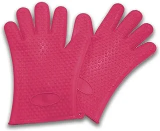 Vinsani Pair of Pink Gloves Heat Resistant Silicone Gloves Kitchen BBQ Oven Cooking Mitts