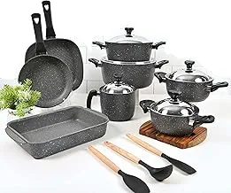 Saflon 66037GR Trend Line Round Granite Cookware Set 13-Pieces, Grey