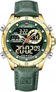 Original NF9208-G-GN-GN Naviforce Wrist Watch For Men For Dream NF9208 With Green Dial Leather Belt with Green Color