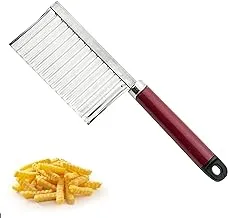 Potato Chipper Stainless Steel Crinkle Slicer Wavy Blade Chips Cutter Kitchen Cooking Tool for Chips French Fries Vegetables Fruits (1 x Maroon Crinkle Cutter)