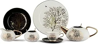 Lotus Porcelain 9013 Fathi Mahmoud 2-Color Tree Print Tea Set 24-Pieces, No-5