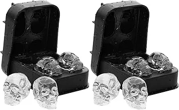 MOTZU Set of 2 3D Skull Flexible Silicone Ice Cube Mold Tray, Makes Four Giant Skulls, Easy Release Silicone Ice Mold, for Whiskey,Cocktails and Juice Beverages, Black