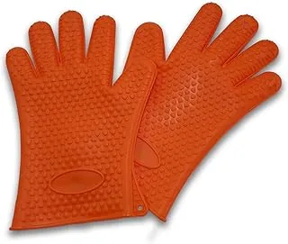 Vinsani Pair of Orange Gloves Heat Resistant Silicone Gloves Kitchen BBQ Oven Cooking Mitts