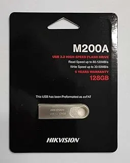 محرك أقراص فلاش Hikvision M200A USB 3.2 عالي السرعة، تصميم مضغوط، سعة 128 جيجابايت، سرعة قراءة تصل إلى 80-120 ميجابايت/ثانية، سرعة كتابة تصل إلى 30-50 ميجابايت/ثانية