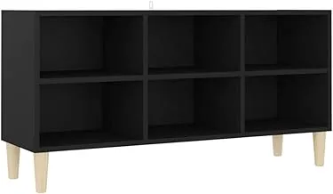 vidaXL TV Cabinet with Solid Wood Legs 6 Compartments Lowboard Sideboard TV Cabinet TV Furniture HiFi Cabinet Black 103.5 x 30 x 50 cm