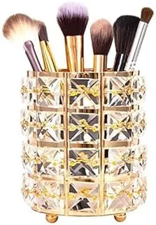 Crystal Makeup Brush Holder, Cosmetic Organizer, Makeup Table Storage Container, Gold Plated Pencil Cup for Desk Decoration Katkit-