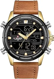 Naviforce NF9138L G B L.BN Analog - Digital Leather Watch for Men