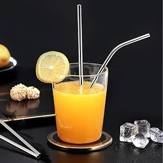 Set of 2 Reusable Stainless Steel Straws for Drinking Juice or Water from Bottles with Metal Cleaning Brush (Silver)