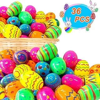 Plastic Printed Easter Eggs 36 PCS Bright Colorful Fillable Eggs for Easter Theme Party Easter Basket Stuffers Fillers Surprise Eggs Easter Gifts Hunt Party Favors