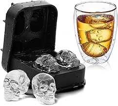 Experience Skull Inspired 3D Ice Mold - Indulge in the Fun of 4 Skillfully Crafted Ice Skulls to Enhance Whiskey Flavor and Cold Drinks, Best Product Supplier 床 Just.4.u.Store (Black, 3PEC)