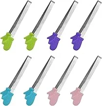 Xmart 8 Pieces Silicone Hand Shaped Tongs Anti Slip Mini Silicone Ice Tongs Stainless Steel Mini Silicone Sugar Tongs Suitable for Ice Cubes Cookies Candy