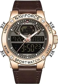 Naviforce Men Digital Sports Chronograph Quartz Wristwatch Military Waterproof Leather Strap Watches NF9164 RG-B-D.BN