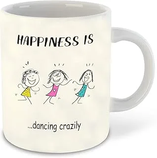 DecorVecor™ - Happiness is Dancing Crazily Printed White Inner Colour Ceramic Coffee Mug | Drink | Milk Cup - Best Gift | Happiness, (Design 2)