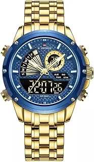 Original NF9205-G-BE Naviforce Wrist Watch For Men For Dream NF9205 With Blue Dial Metal Belt with Gold Color