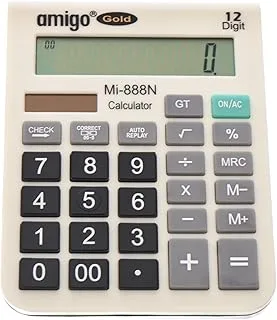 Amigo Gold MI-888N High Quality Electronic Calculator Two Power And 12 Digits 120 Steps Check With Plastic Keys For Office And School - Multi Color