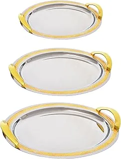 Jazz 3-piece stainless steel tray set, 10/18 oval shape (Diameter 33 cm + Diameter 38 cm + Diameter 43 cm) Gold”