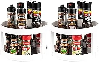 House of Quirk Plastic Pack of 2 Non Skid Turntable Lazy Susan Cabinet Organizer - 2 Tier 360 Degree Rotating Spice Rack - 9.4 Inch Spinning Pantry, Kitchen, Countertop, White