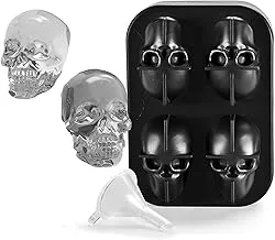 3D Skull Ice Mold,Easy Release Silicone Mold,4 Cute and Funny Ice Skull for Whiskey,Cocktails and Juice Beverages,Black