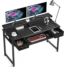 ODK Computer Desk with Keyboard Tray and Drawers, 48 inch Office Desk with Storage, Writing Desk with Monitor Shelf, Work Desk Workstation for Home Office/Bedroom, Black