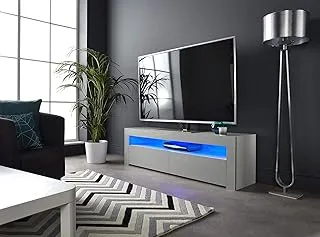 حامل تلفزيون MMT Furniture BRG1550 لشاشات بلازما مسطحة LED LCD مقاس 40 42 50 55 60 65 بوصة - خزانة ومكتب مركز ترفيه مع مساحة تخزين وأضواء LED زرقاء - رف وحدة تحكم وسائط التلفزيون - أسود