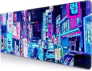 Night Japanese Neon Tokyo Street Gaming Mouse Pad - (70×30cm) - For Keyboard and Mouse Desk Mat - Non Slip Rubber - Speed Edition | 700× 300×3 mm