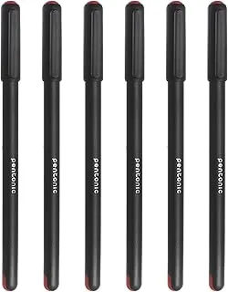 Pentonic 7023-k High Quality Ball Point Pen Pack of 6pcs 0.7mm Fine Point Red ink Sleek Matt Finish, Featherlite feel For Writing,School and Office - Black