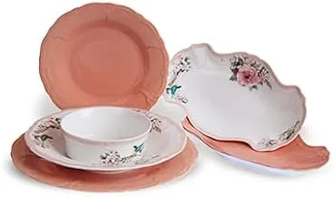 Lotus 1000269 Baroness Porcelain Dinner Set 26-Pieces, White/Rose