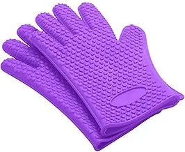 uutaoumee Silicon Oven Mitts Heat Resistant Gloves Non-Slip Kitchen Cooking Baking BBQ Grilling Thickening Glove 27.5 * 17CM