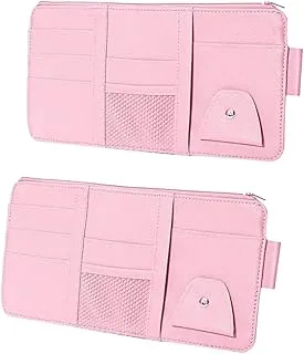 Car Sun Visor Organizer With Multi Pocket -2 Pieces - Pink