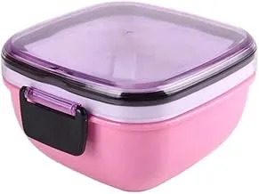 Plastic Divided Lunch Box and Plastic Food Spoon 1L - Multi Color (Square)