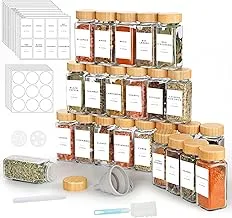 Vmglgig 24 Spice Jar, 120ml Kitchen Glass Spice Jars with Bamboo Lids,Spice Bottles for Home Kitchen Spice, Spice Containers with 246 Label, Pen, Hose Brush, Silicone Funnels (24)