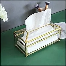 MUZILIZIYU Tissue Holders Creative Glass Tissue Box Simple Living Room Household Gold Trim Glass/Paper Container Light Luxury Napkin Tray (Color : 1, Size : Medium)