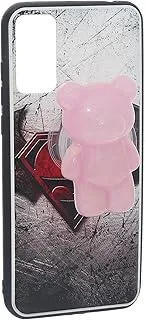 Hard Silicone Portable Finger Phone Holder Containing Teddy Bear Design With Glitters And Practical For Mobile Phone - Pink