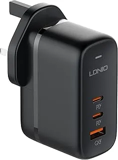 LDNIO Q366 65W GaN Supper Universal Travel 3-Port Fast Charger, EU Plug With Type-C To Type-C Cable - Black