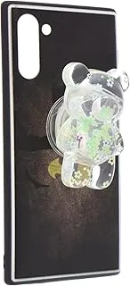 Hard Silicone Portable Finger Phone Holder Containing Teddy Bear Design With ColorFul Shiny Flowers And Practical For Mobile Phone - Multi Color