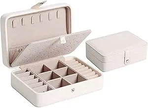 Leather Jewelry Organizer Box Multi-Layer Jewelry Box Portable Travel Jewelry Box Earrings (White)