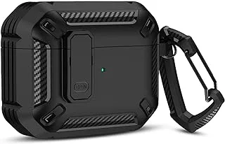 Fit Airpods Pro Case Cover with Upgraded Secure Lock, Armor Series Protective Case with Keychain, Full-Body Shockproof Rugged Shell Compatible with AirPods Pro 2019, Black