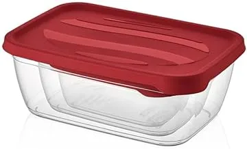 Qlux Rectangular Refrigerator Saver Box Set 3-Pieces, Red/Clear