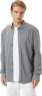 KOTON Mens Classic Neck Buttoned Textured Long Sleeve Shirt Shirt (pack of 1)