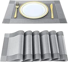 6 Pack Placemats, Place Mats for Kitchen Dining Table, Heat-Resistant StainAnti-Skid Washable PVC Table Mats, Easy to Cleaning Woven Vinyl Dinner Mats (Grey)