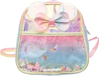 Leather Glitter Zipper Backpack With Bowknot In The Front And Small Pocket For Girls - Multi Color