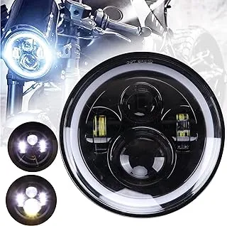 JMTBNO Motorcycle LED Headlight 7 Inch Round Headlight with DRL White + Indicator Amber Front Lamp Compatible with Harley Road King Street Glide Softail Electra Glide/J-eep Wrangler JK TJ