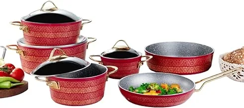 Verda Granite Cookware Set 10-Pieces, Red/Gold