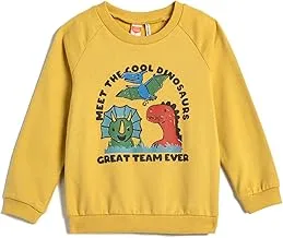 KOTON Babyboy's Dinosaur Sweatshirt Brushed Interior Long Sleeve Crew Neck Cotton Sweatshirt