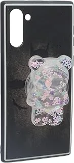 Hard Silicone Portable Finger Phone Holder Containing Teddy Bear Design With ColorFul Shiny Flowers And Practical For Mobile Phone - Multi Color