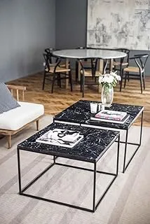 sama steel center table consisting of two pieces with dimensions : 70cm * 70 cm * height 45cm and 60cm * 60cm * height 40cm made of steel with black electrostatic coating