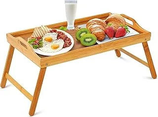 Mantraraj Wooden Bamboo Food Serving TV Tray with Handles Portble and Folding Legs Dinner Breakfast Lap Table Mat for Sofa and Bed - 50x30cm