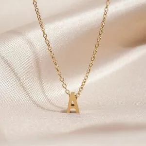 Letter (A) Gold Stainless Steel Necklace