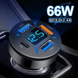 1PC 66W 4 Ports 3.0 USB Car Charger Fast Black